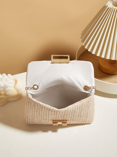 Women's Straw Lock Closed Simple Square Bag