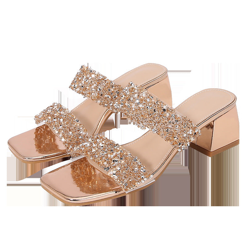 Fashion Rhinestone Slippers  Platform High Heel