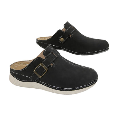 Women's Wedge Rivet Metal Buckle Closed-toe Slippers