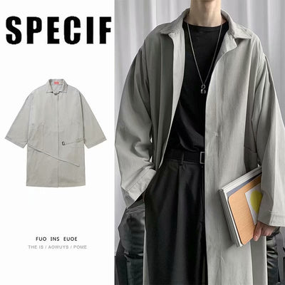 Autumn Thin Overknee Trench Coat Men's Mid-length Waist-tight