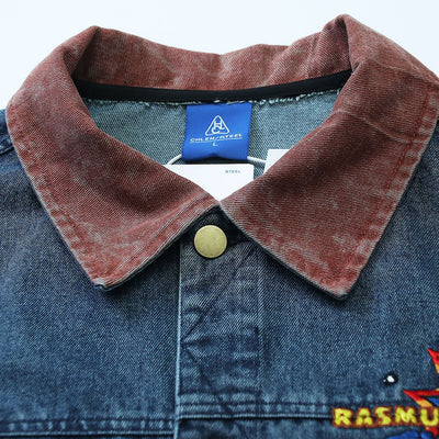 Antique Couple Embroidery Denim Jacket Coat