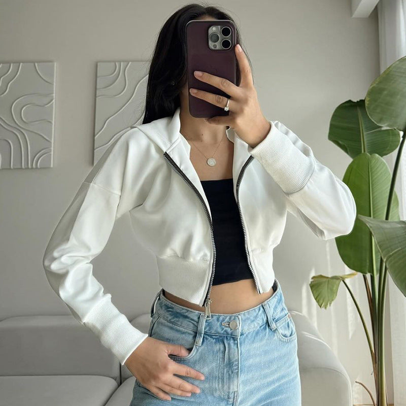 Women's Fashion Cardigan Zipper Hooded Long Sleeve