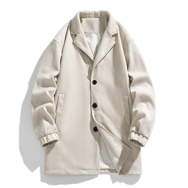 New Men's Casual Loose Mid-length Woolen Trench Coat