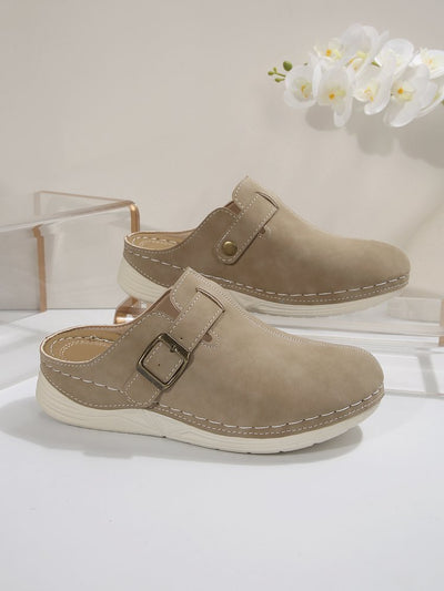 Women's Wedge Rivet Metal Buckle Closed-toe Slippers