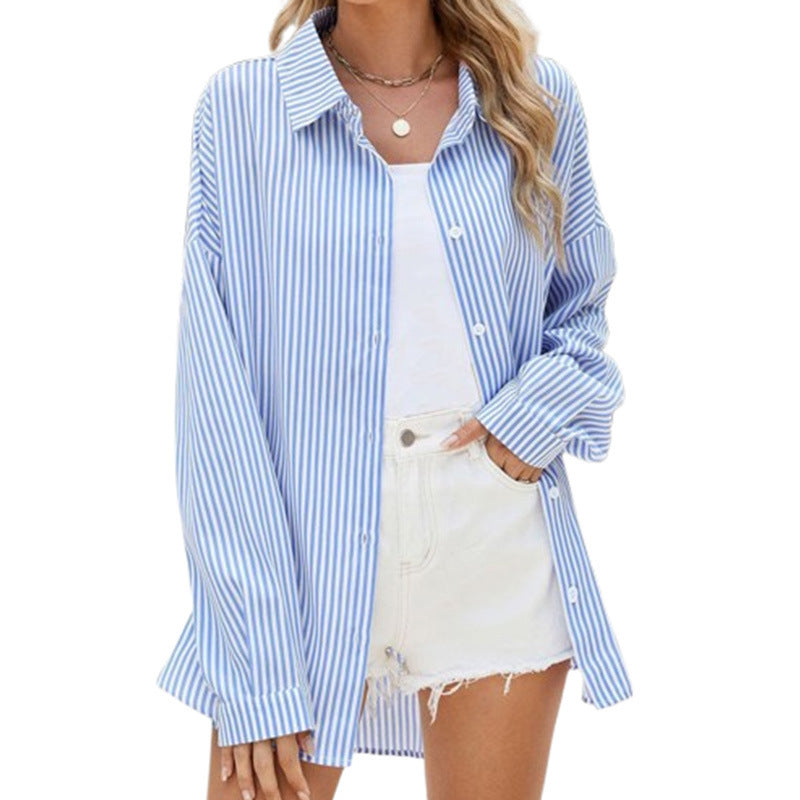 Casual Long Sleeve Loose Striped Shirt