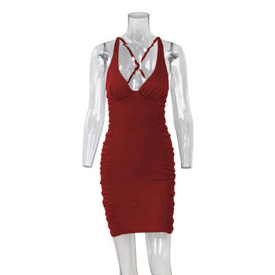 Sexy Deep V-neck Backless Suspender Dress INS Fashion Slim Hip Backless Short Dresses Summer Women's Clothing