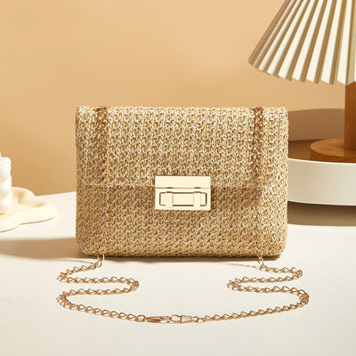 Women's Straw Lock Closed Simple Square Bag