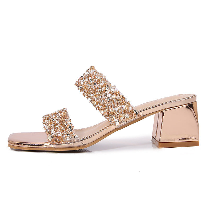 Fashion Rhinestone Slippers  Platform High Heel